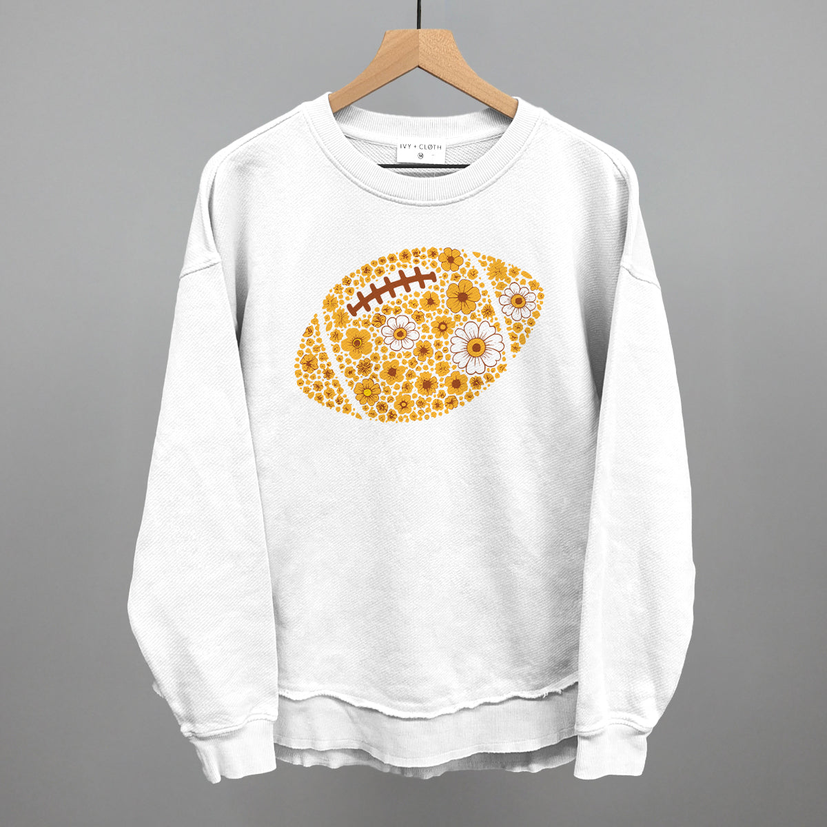 Yellow floral football design shown in white