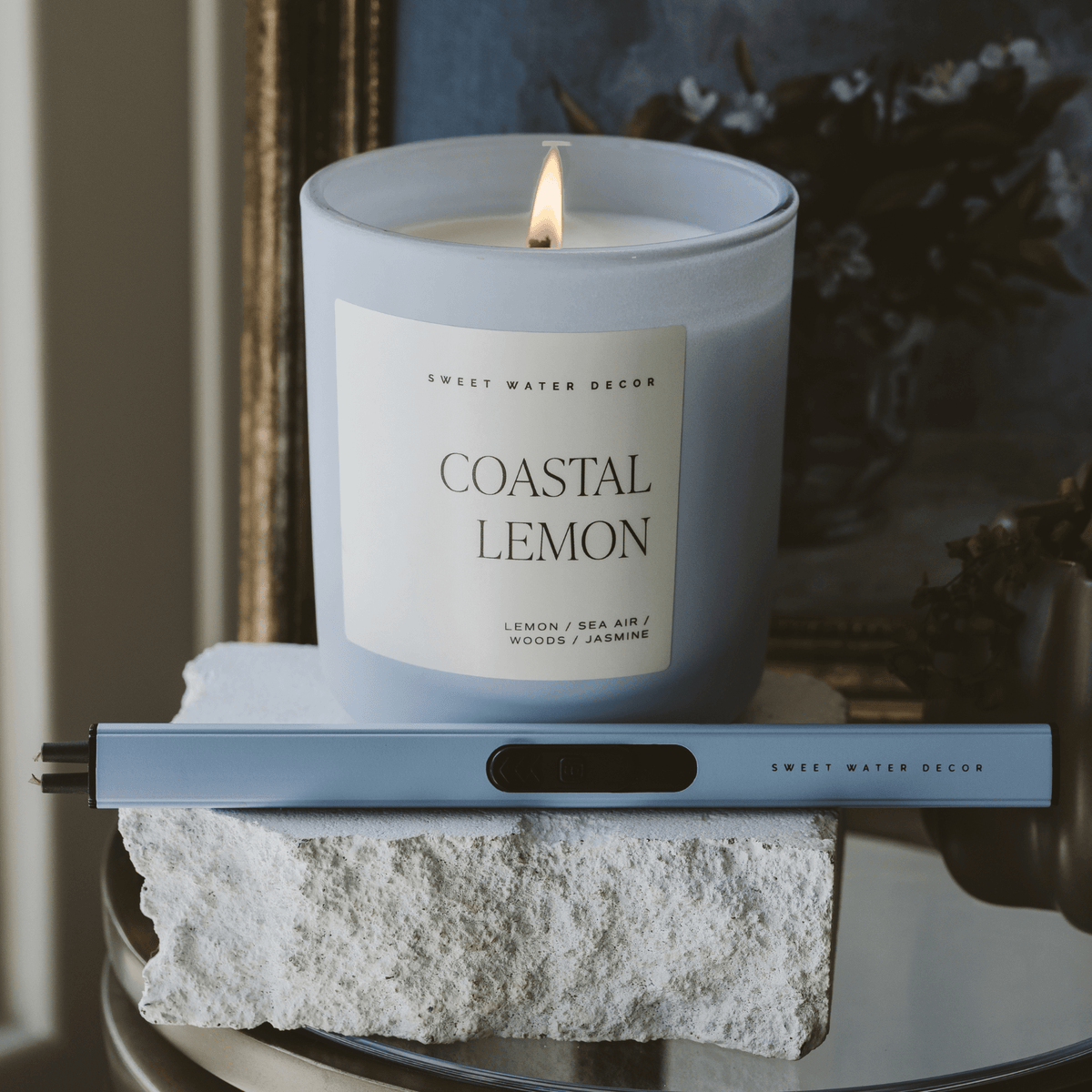 Coastal Lemon Soy Candle - Blue Matte Jar - 15 oz