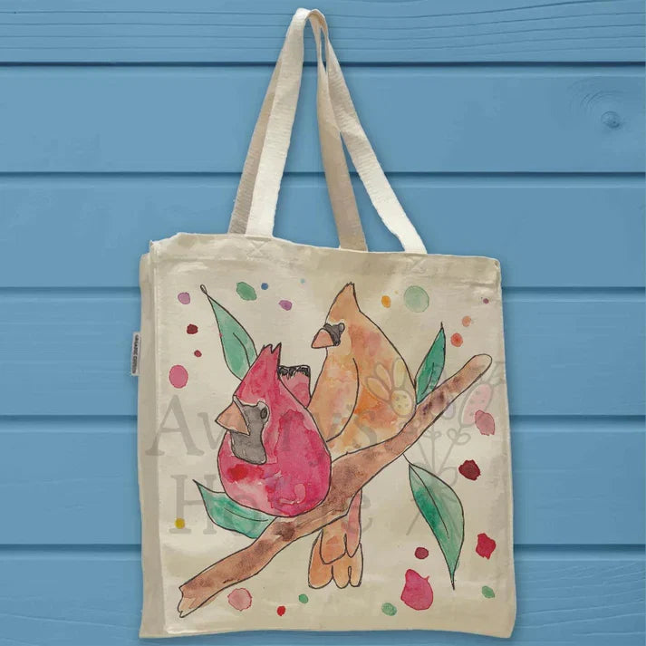 Cardinal Couple cotton tote bag, art by Avery Jackson