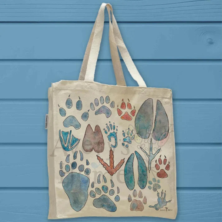 Animal Tracks cotton tote bag, art by Avery Jackson