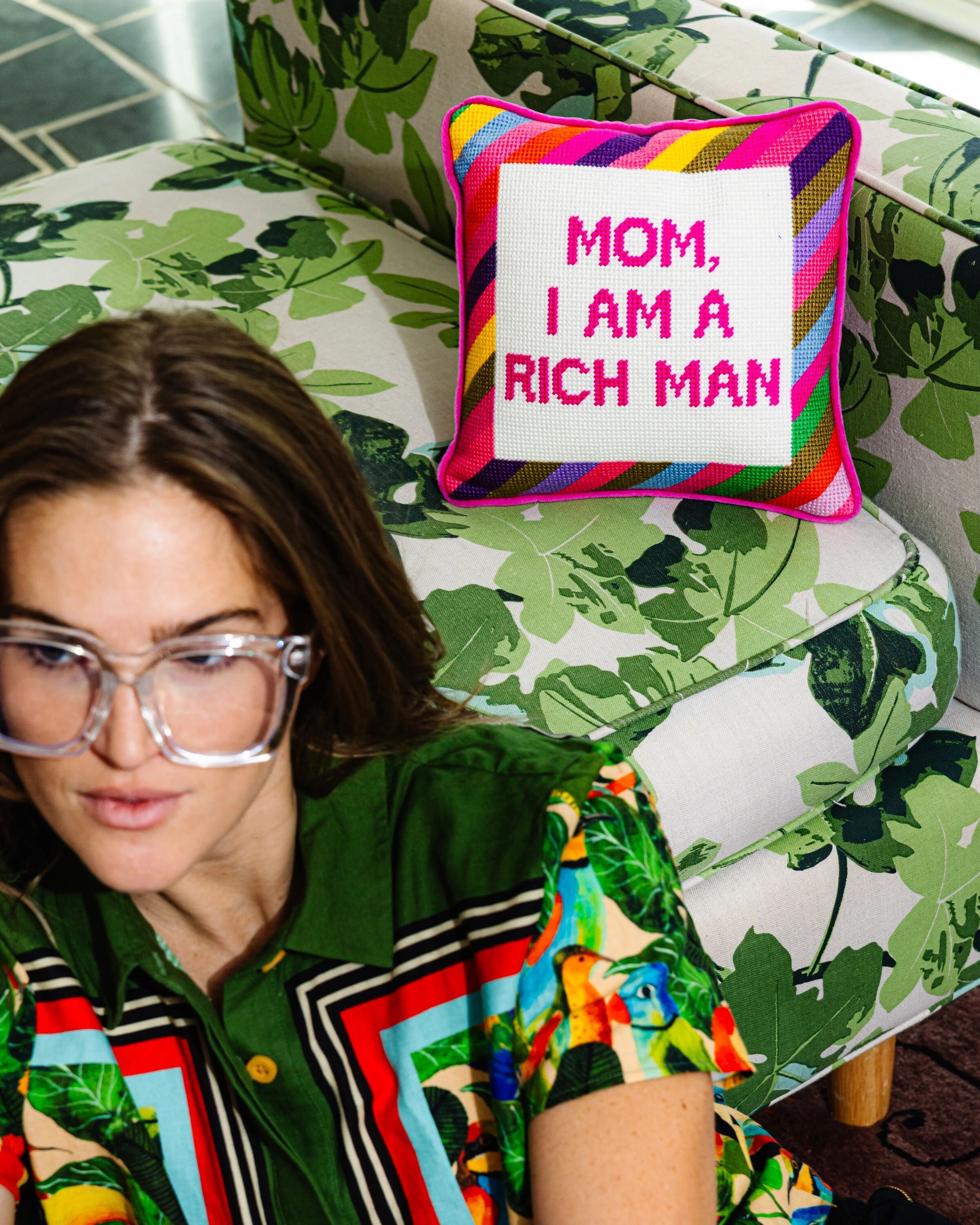 Rich Man Needlepoint Pillow