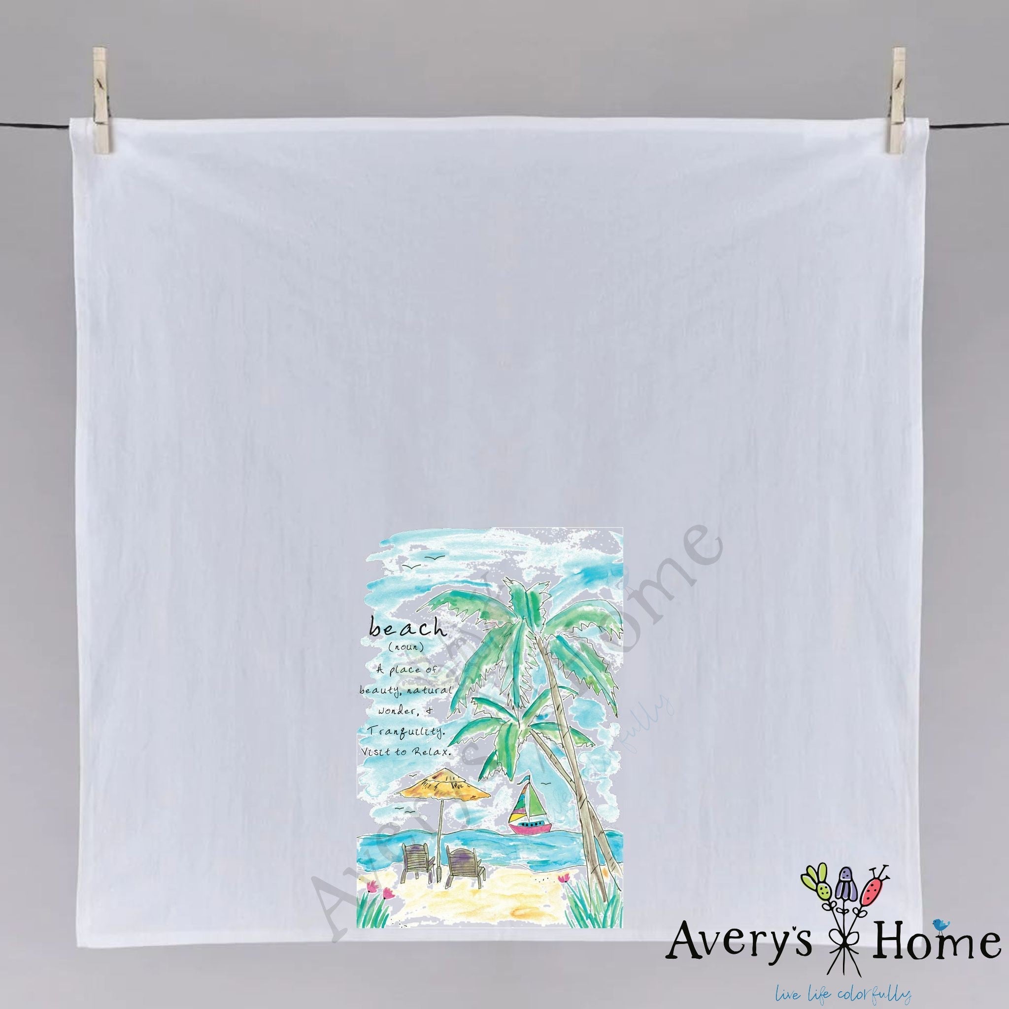 Beach Definition dish towel hanging in the kitchen