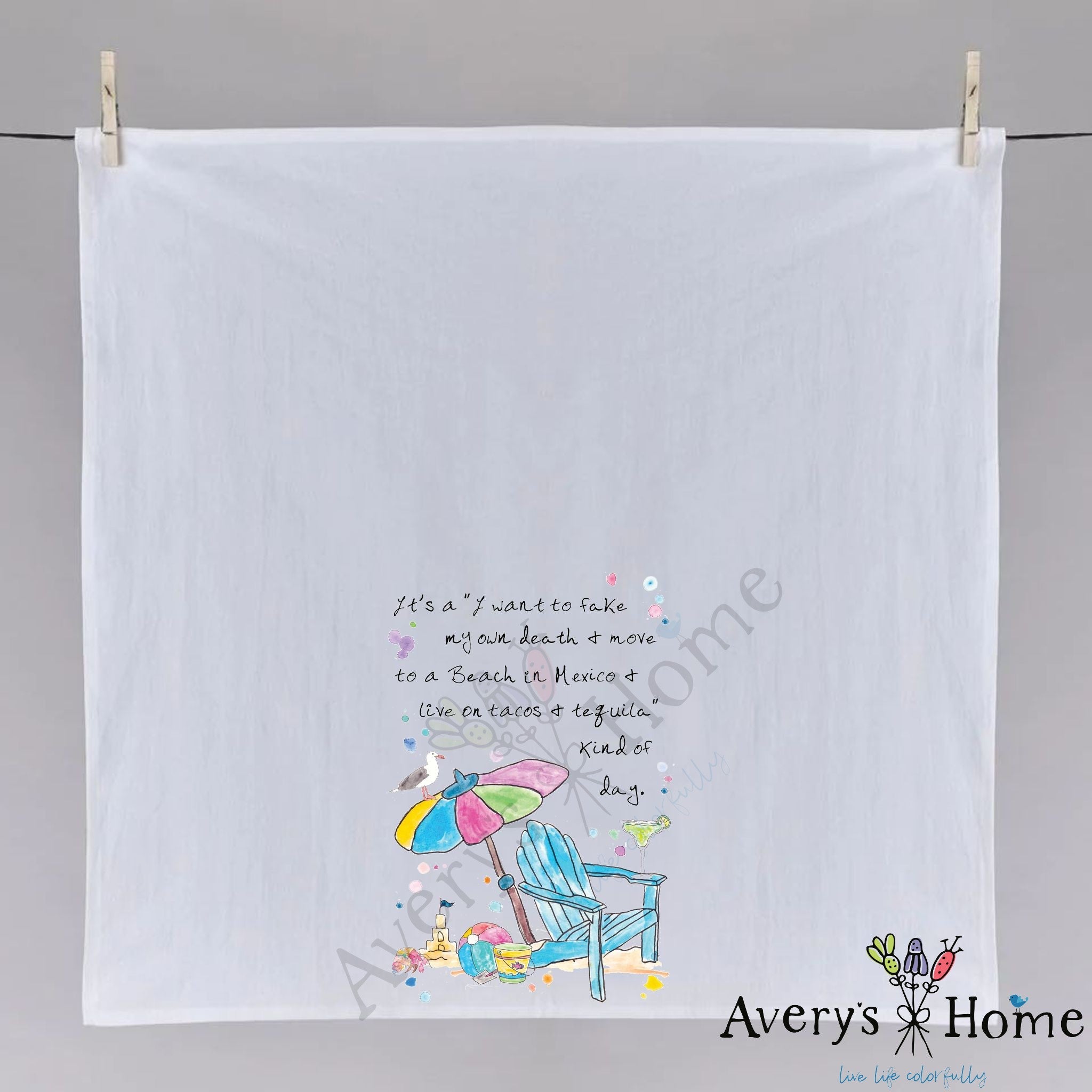 Move to the Beach with Margaritas dish towel, 27x27 flour sack cotton