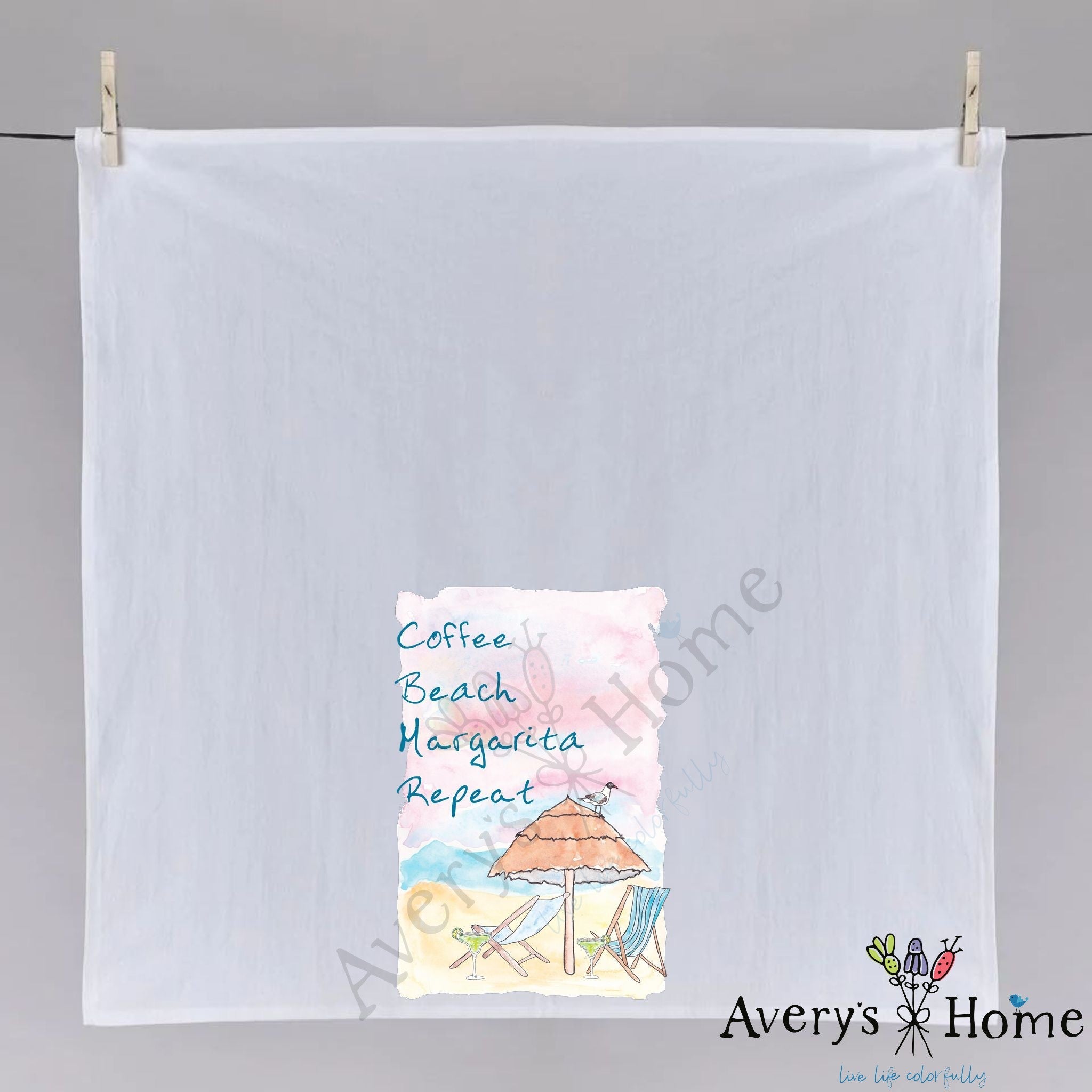 Coffee Beach Margarita Repeat dish towel folded, hemmed on all four sides