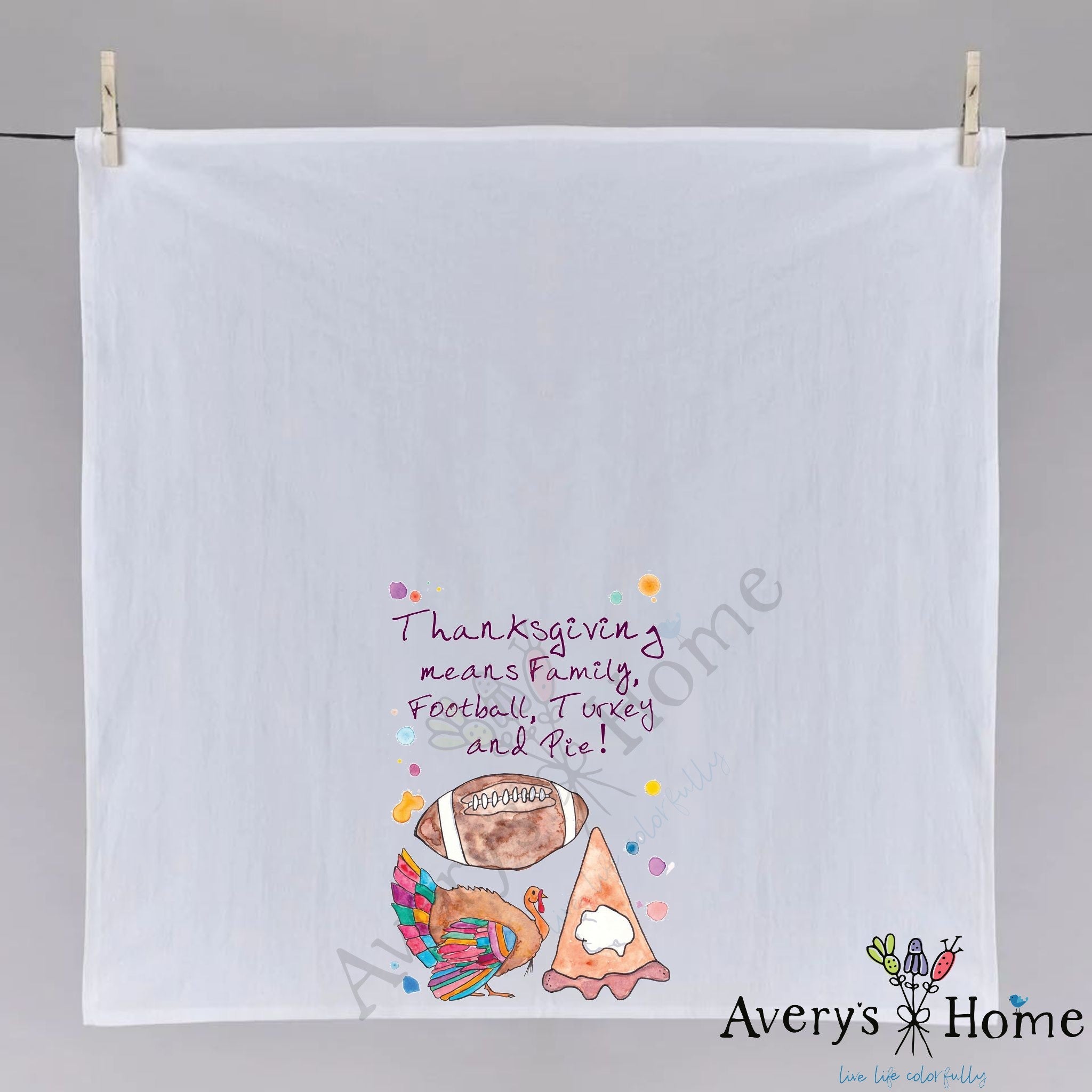 Thanksgiving Means Family dish towel hanging in the kitchen