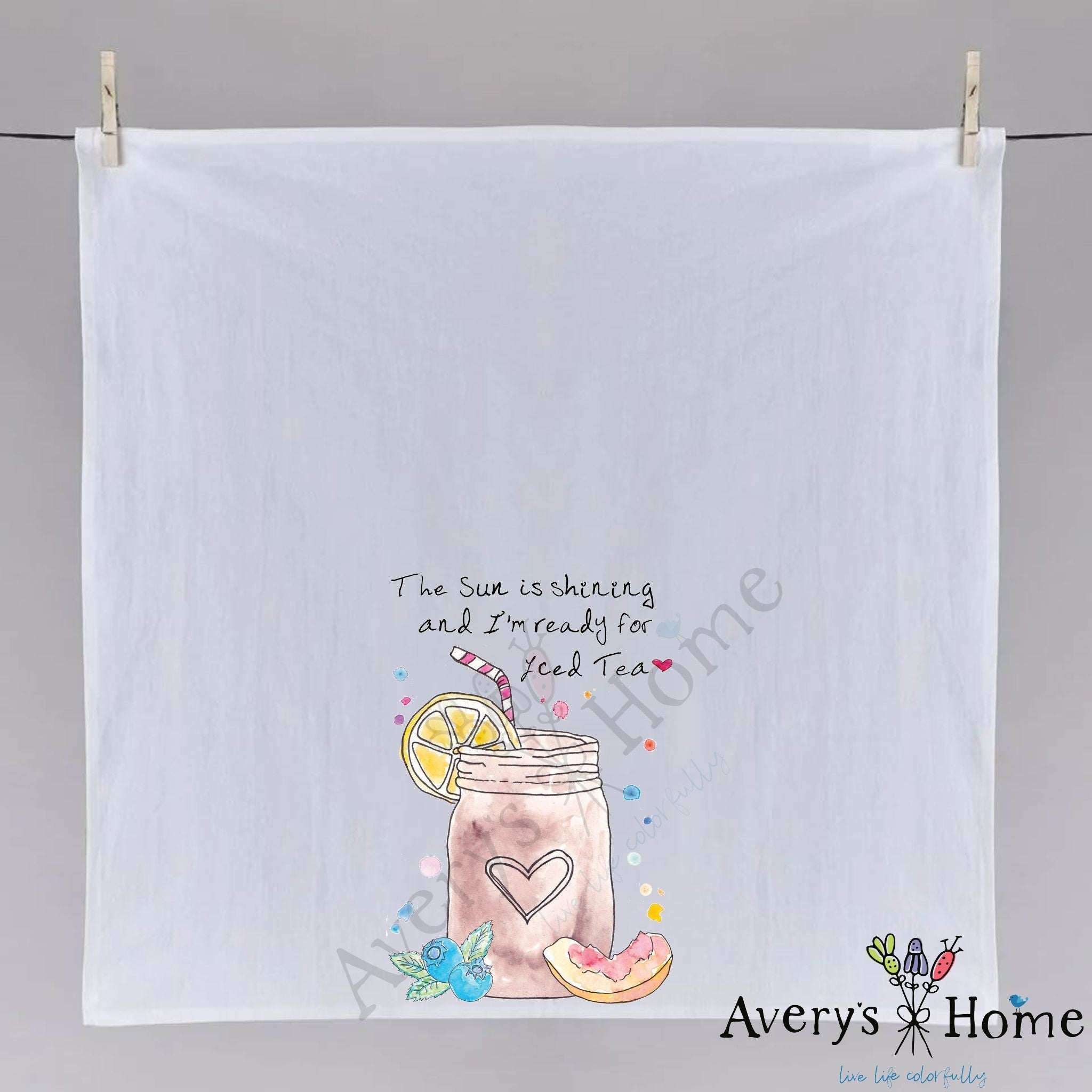 I'm Ready for Iced Tea dish towel folded, hemmed on all four sides