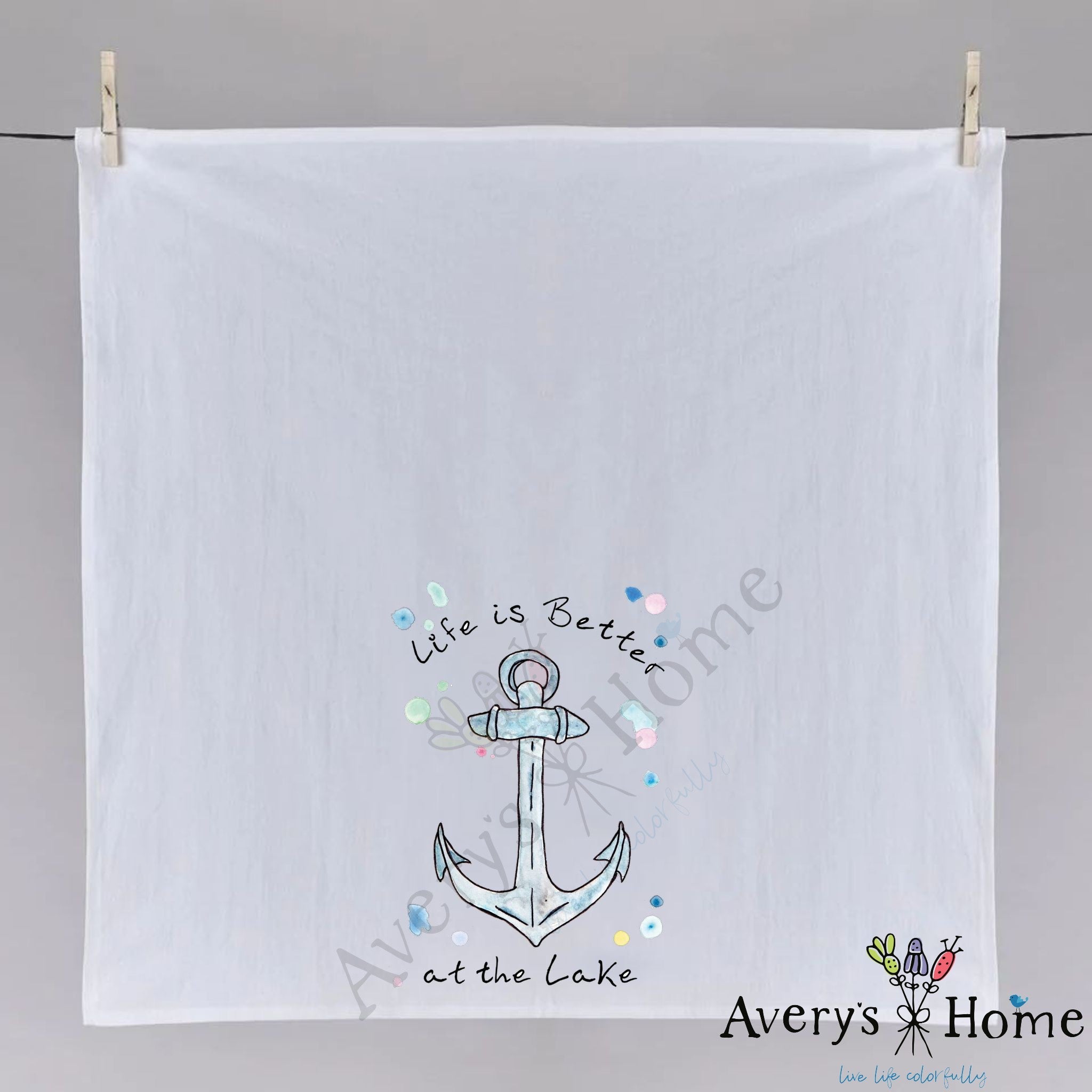 Life is Better at the Lake dish towel, 27x27 flour sack cotton
