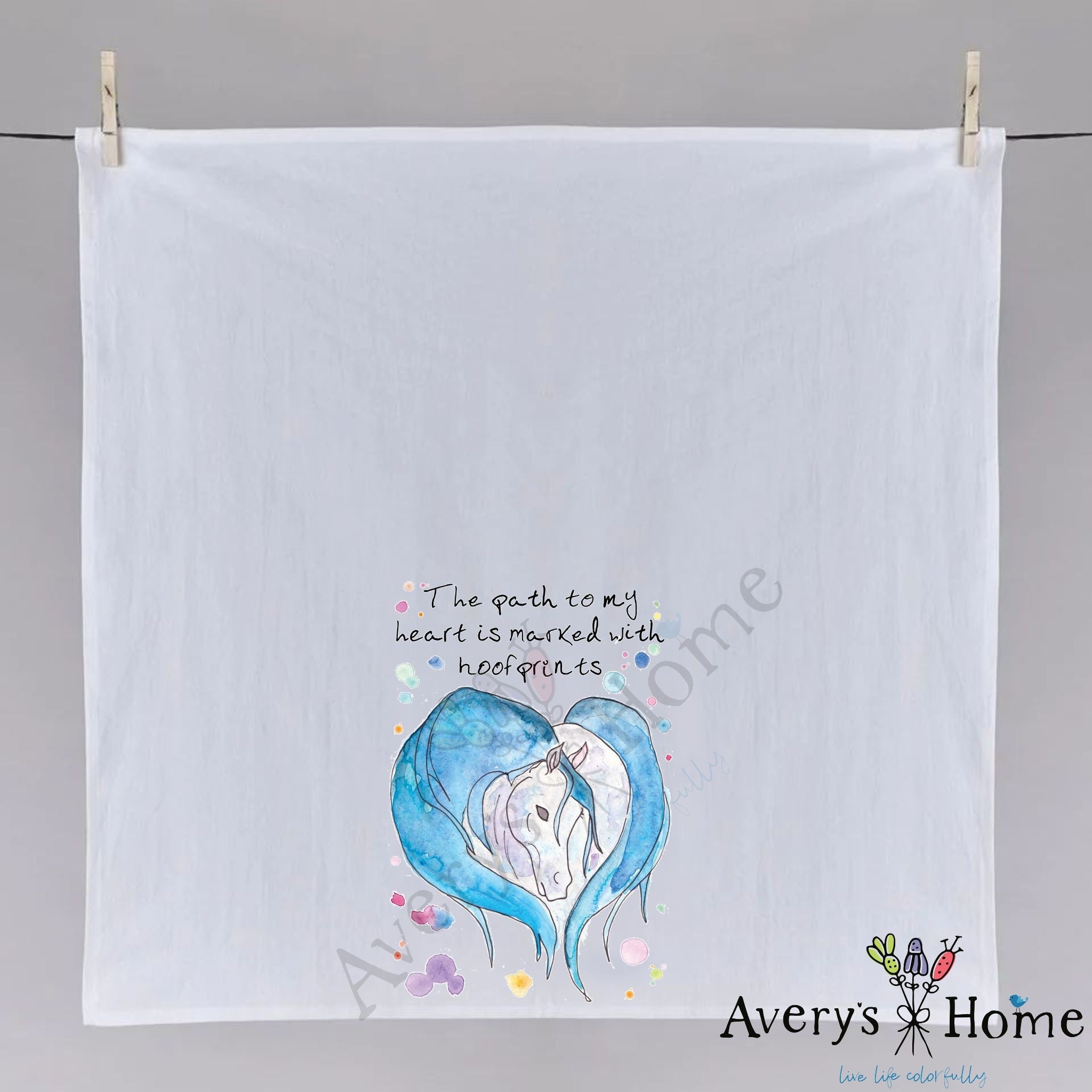Horse Heart dish towel fully open, 27x27 flour sack cotton