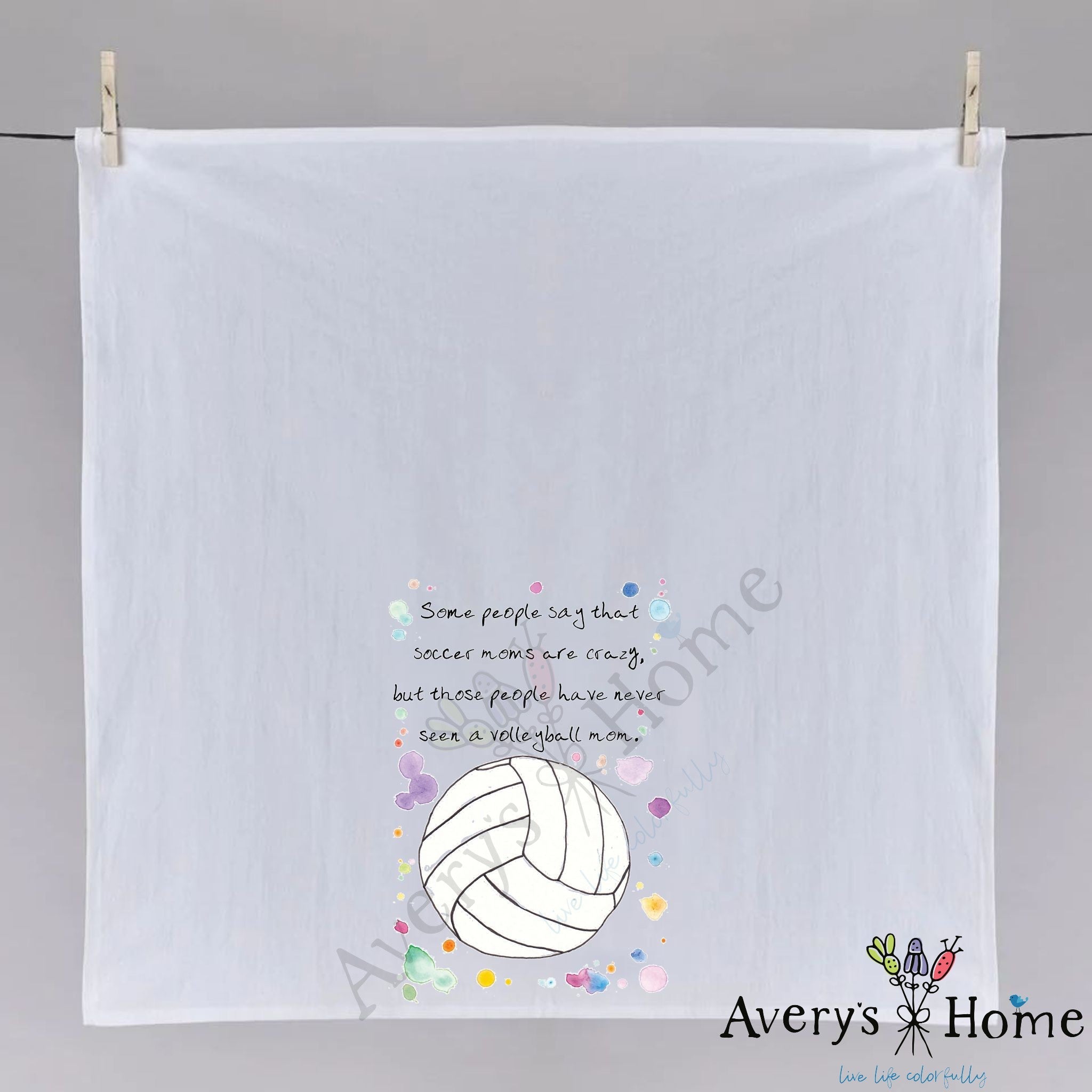 Volleyball Moms dish towel folded, hemmed on all four sides
