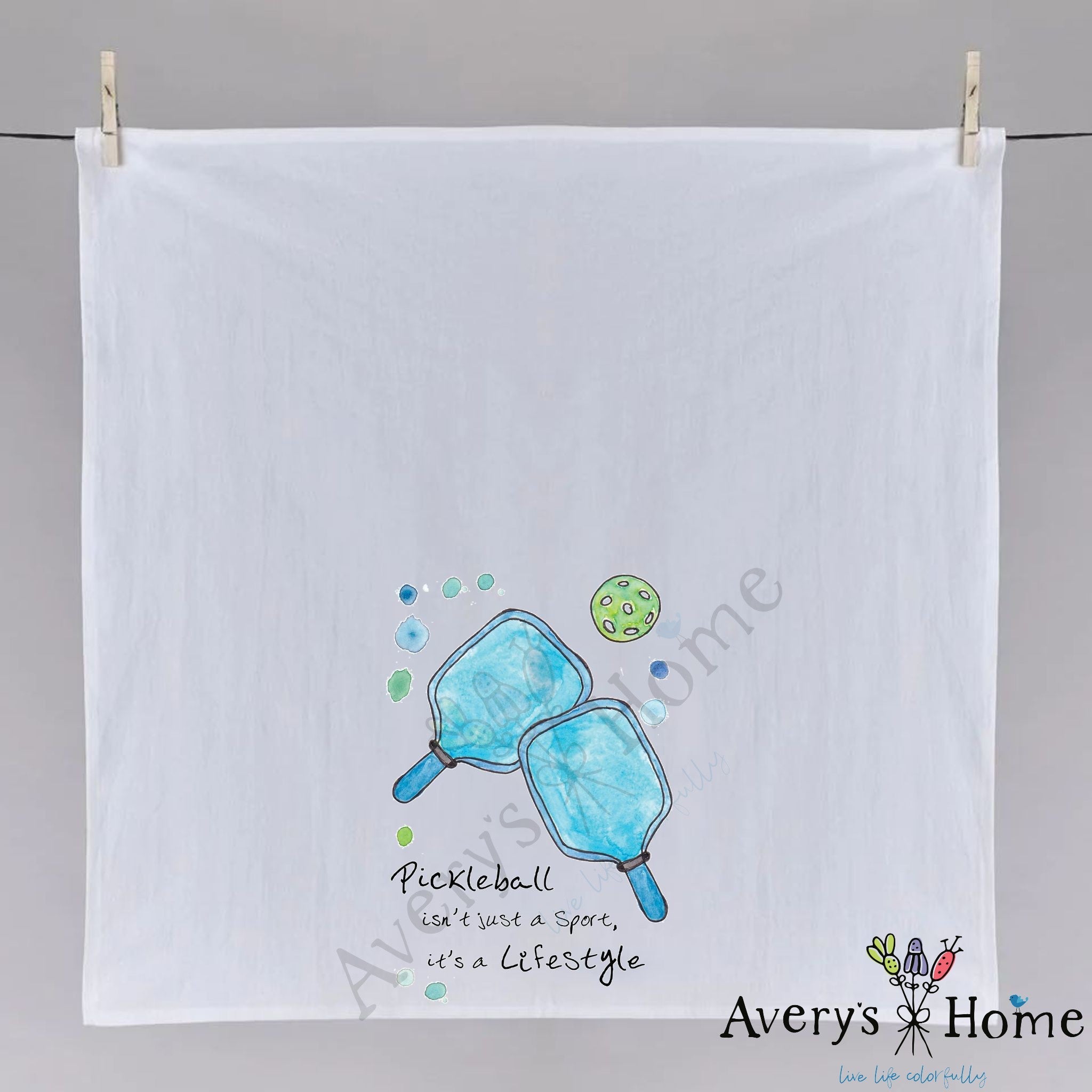 Pickleball Lifestyle dish towel folded, hemmed on all four sides