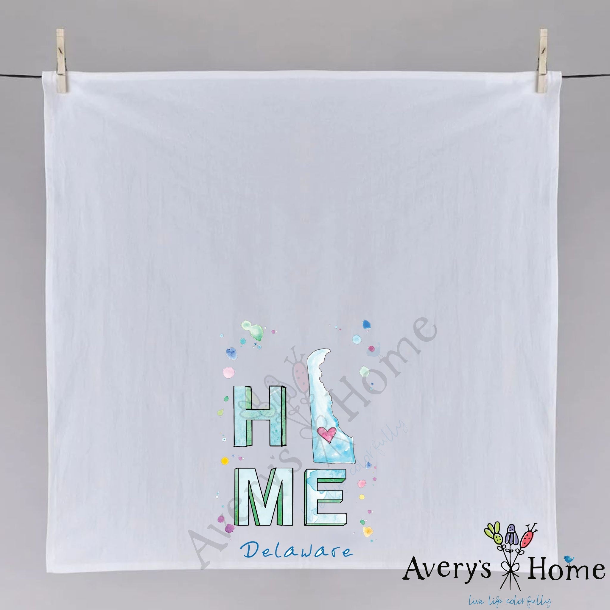 HOME in Delaware dish towel fully open, 27x27 flour sack cotton