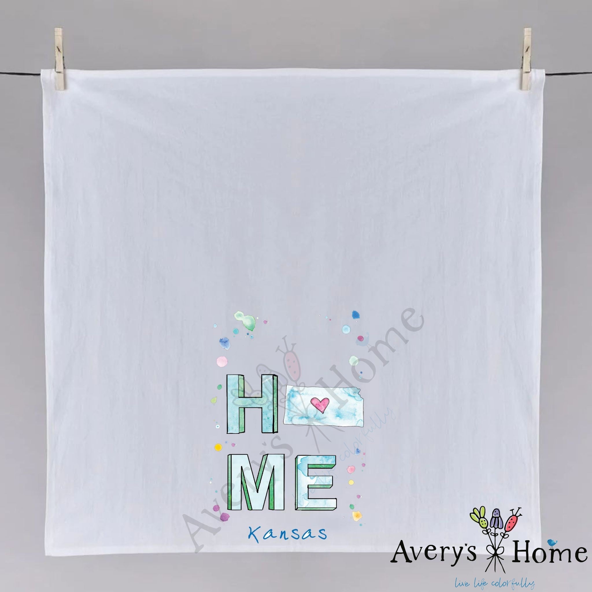 HOME in Kansas dish towel fully open, 27x27 flour sack cotton