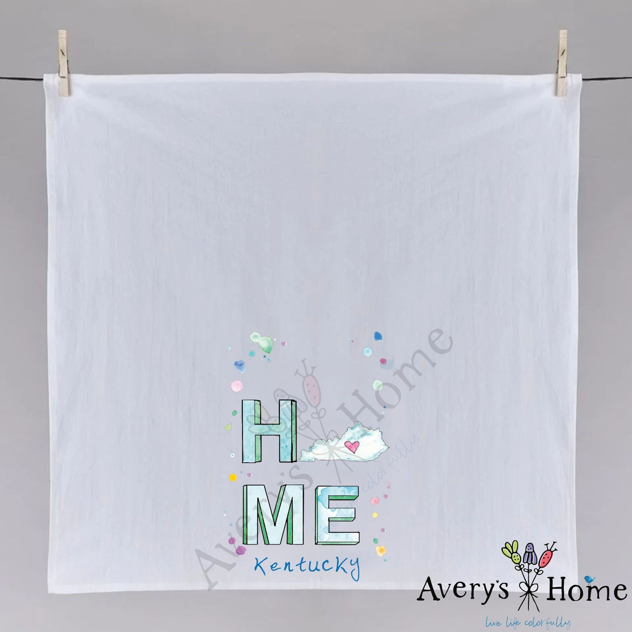 HOME in Kentucky dish towel fully open, 27x27 flour sack cotton