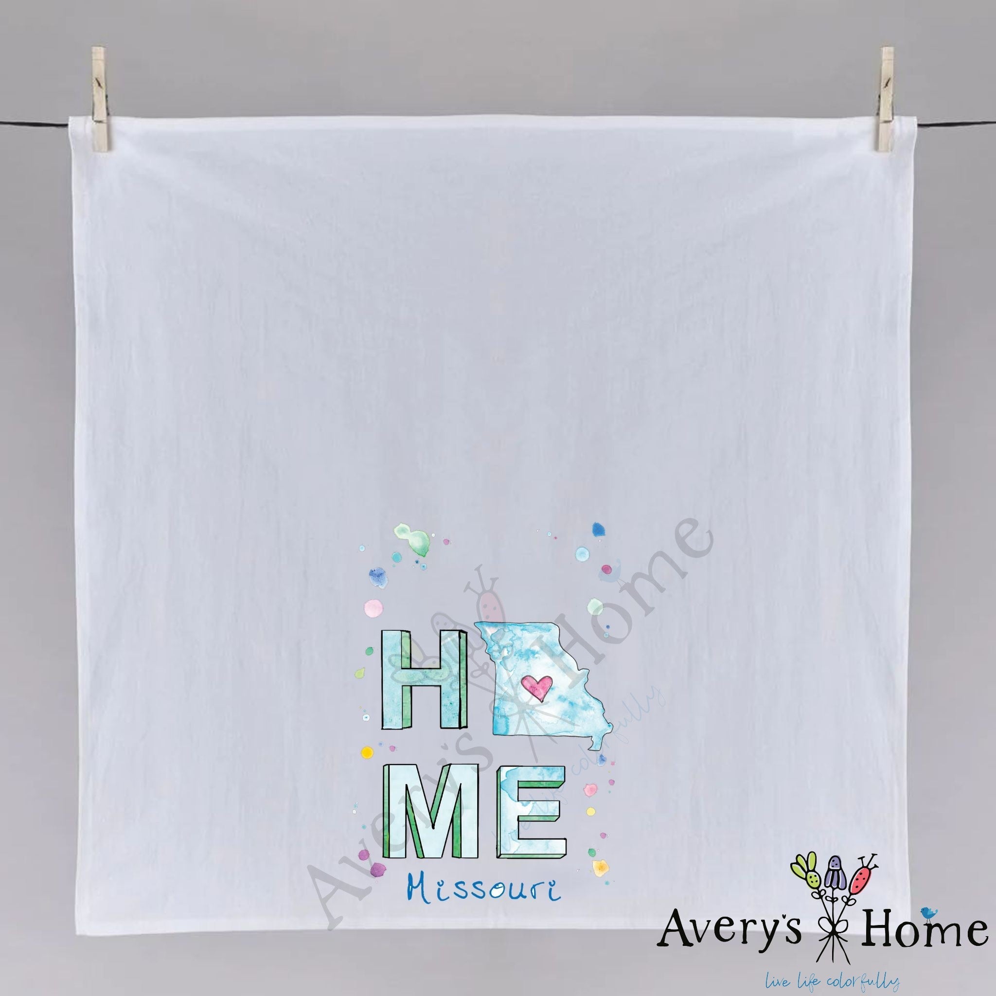 HOME in Missouri dish towel fully open, 27x27 flour sack cotton