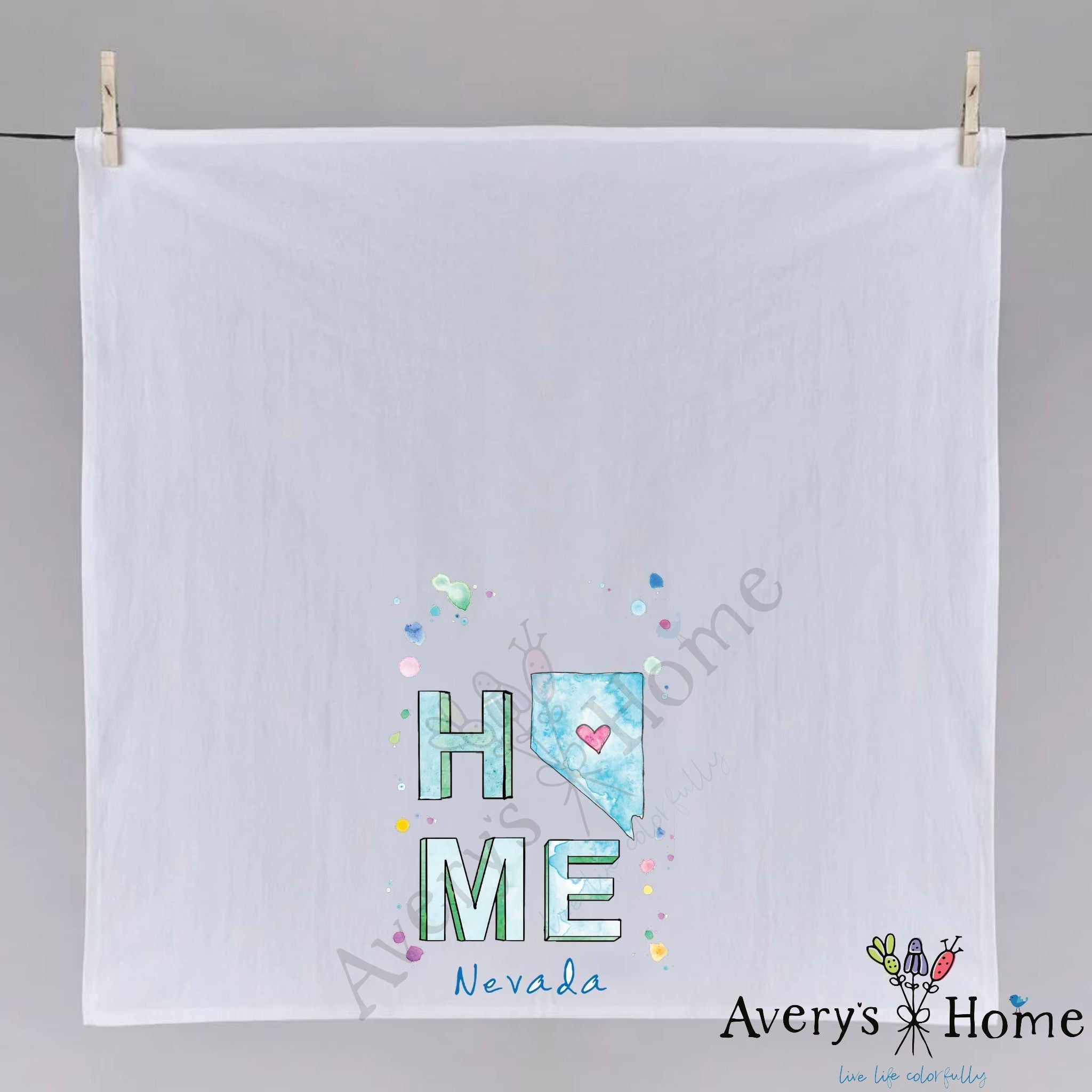 HOME in Nevada dish towel fully open, 27x27 flour sack cotton