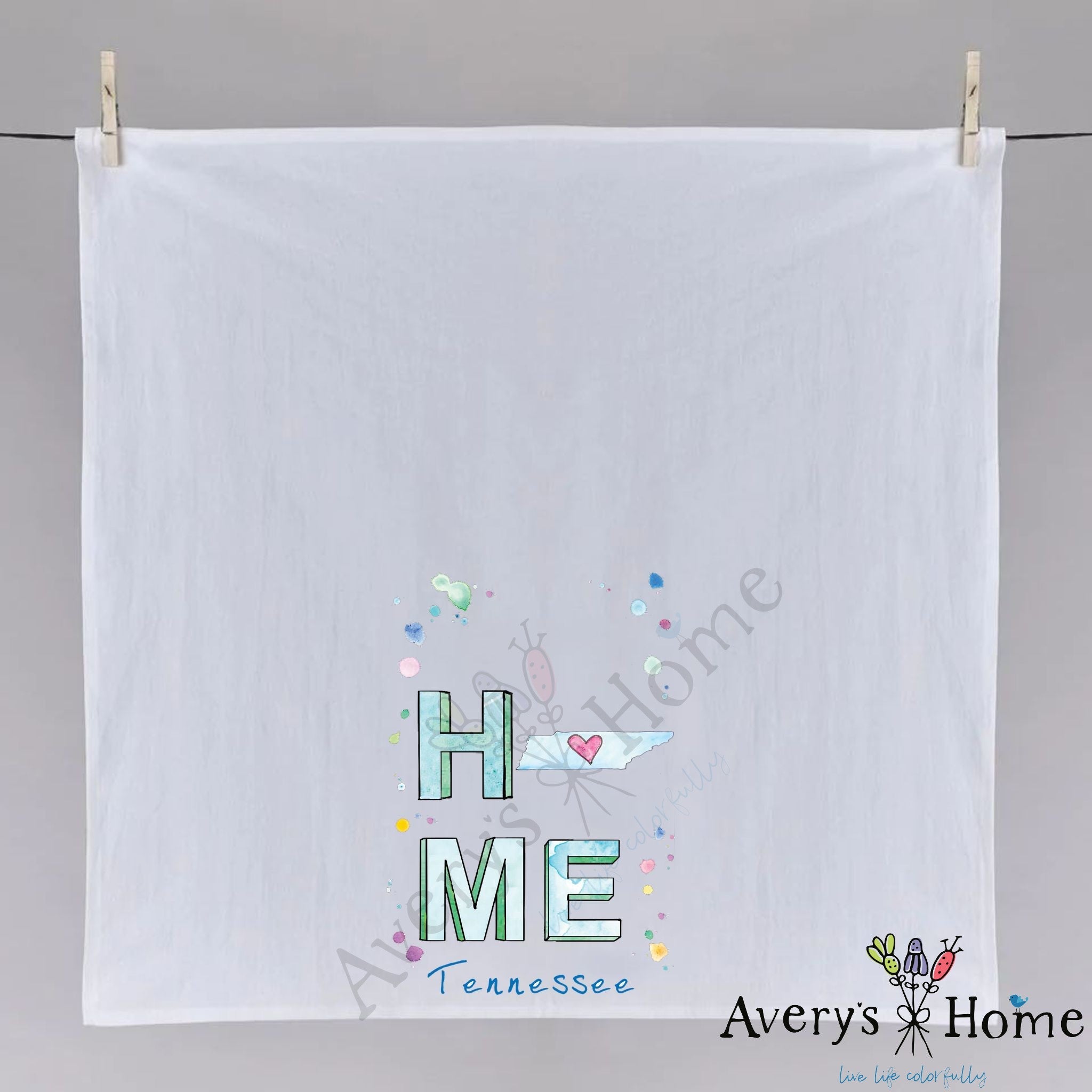 HOME in Tennessee dish towel fully open, 27x27 flour sack cotton