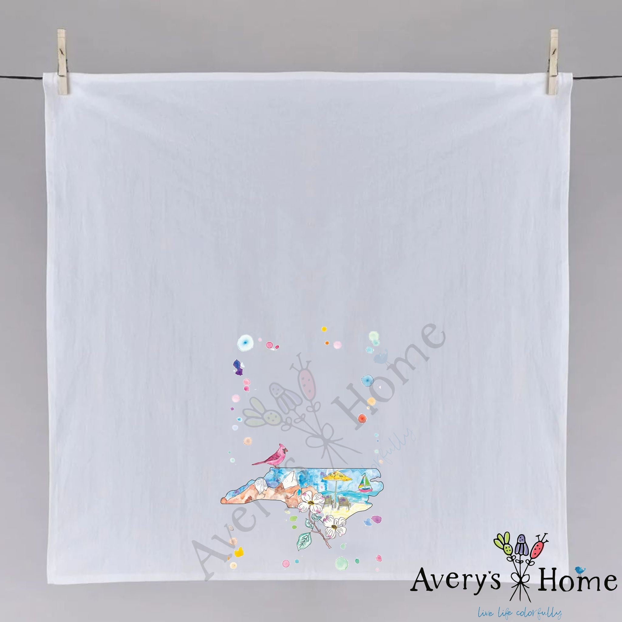 North Carolina State Design dish towel hanging in the kitchen
