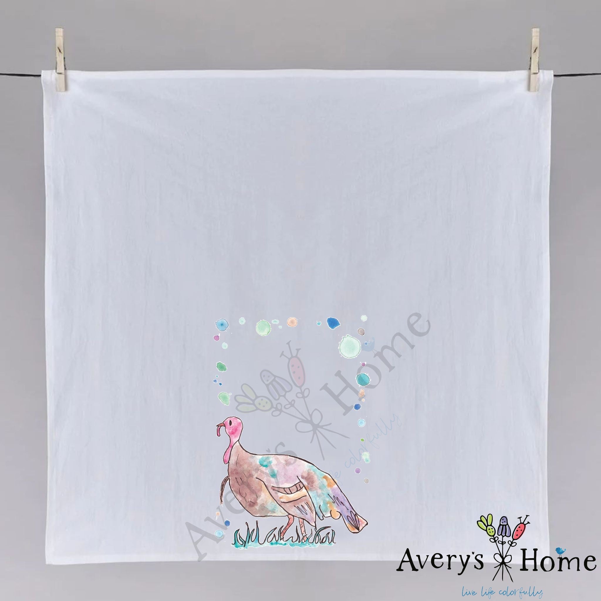 Turkey dish towel folded, hemmed on all four sides