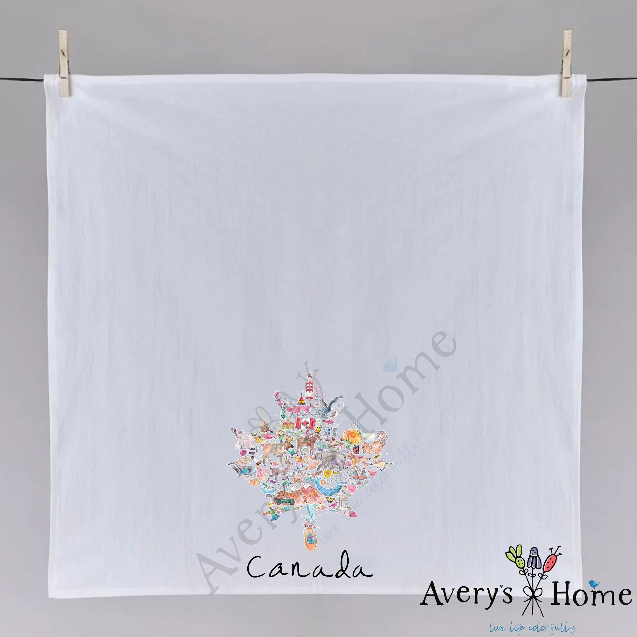 Canada Maple Leaf Icons dish towel fully open, 27x27 flour sack cotton