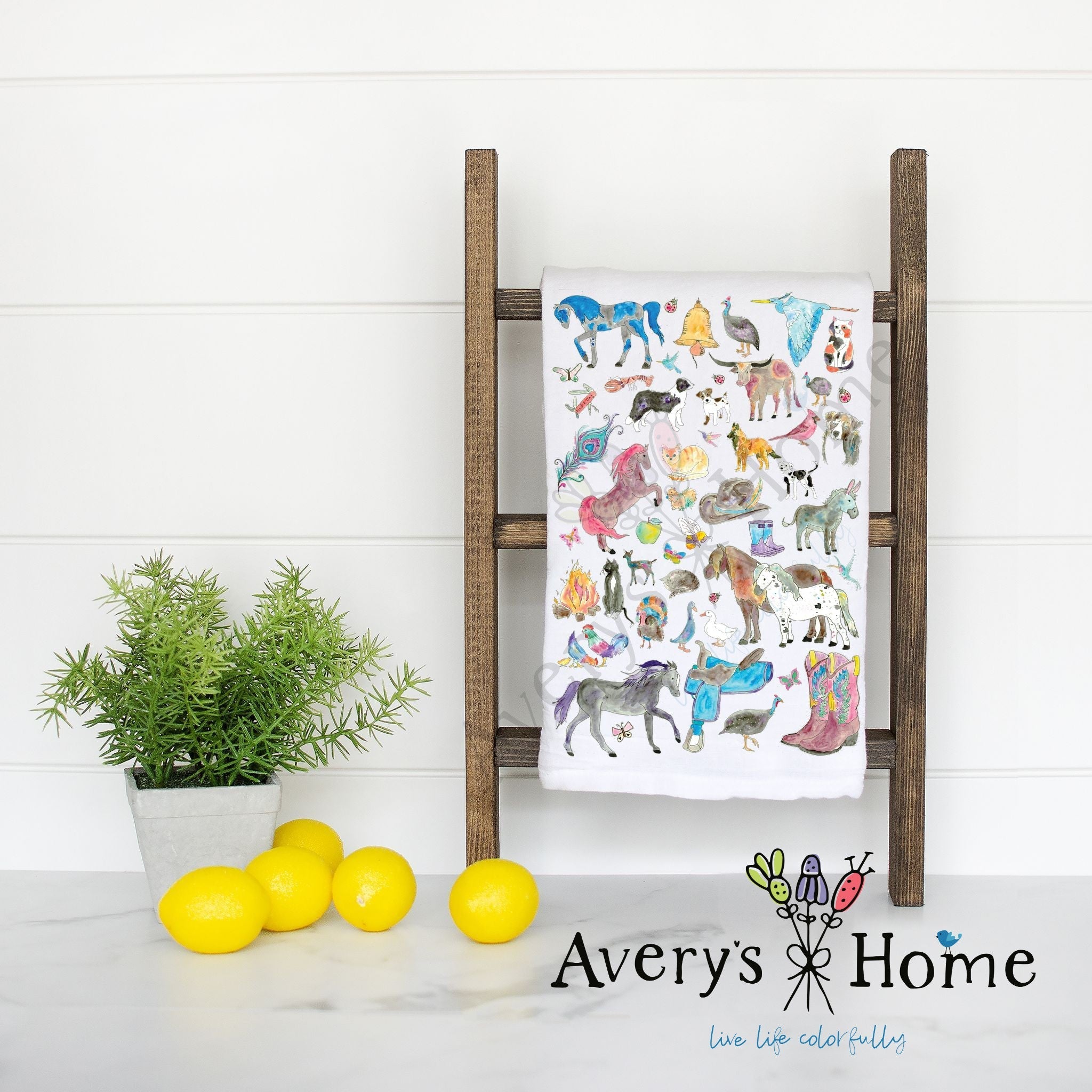 Ranch Life flour sack dish towel, art by Avery Jackson