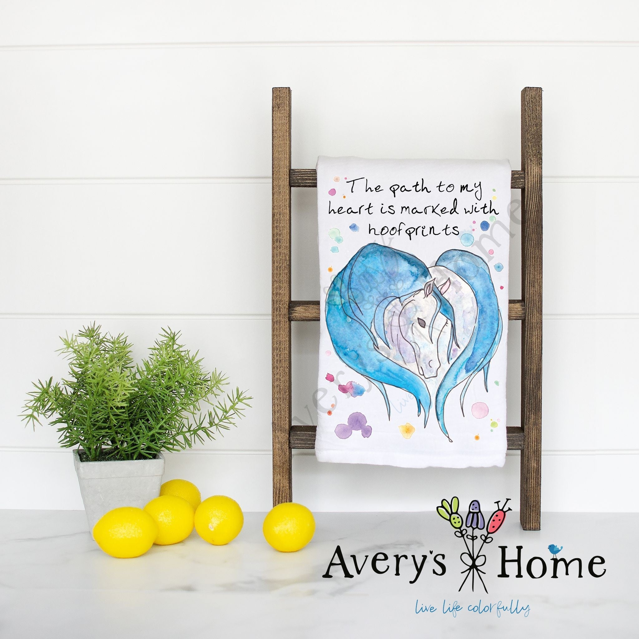 Horse Heart flour sack dish towel, art by Avery Jackson