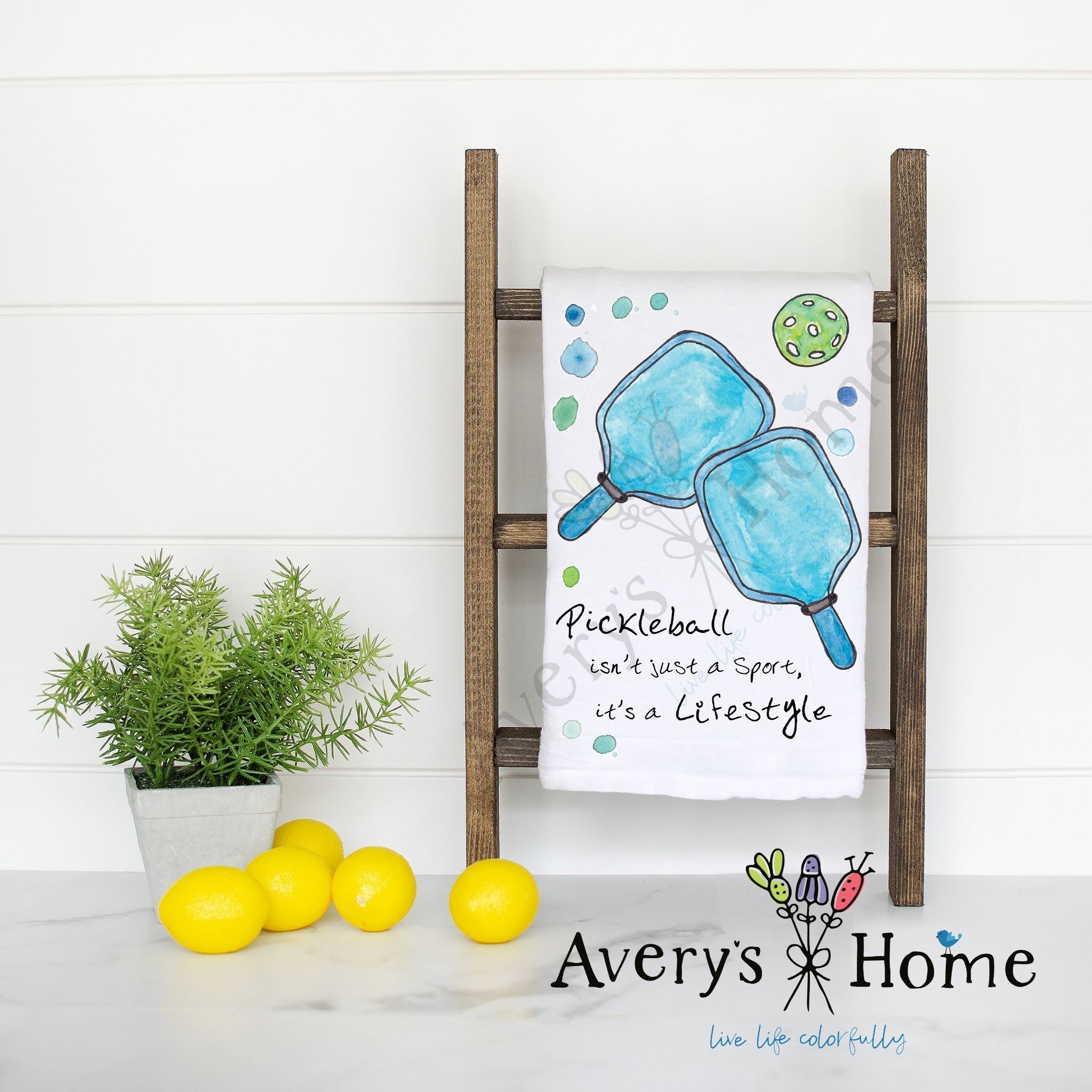 Pickleball Lifestyle flour sack dish towel, art by Avery Jackson