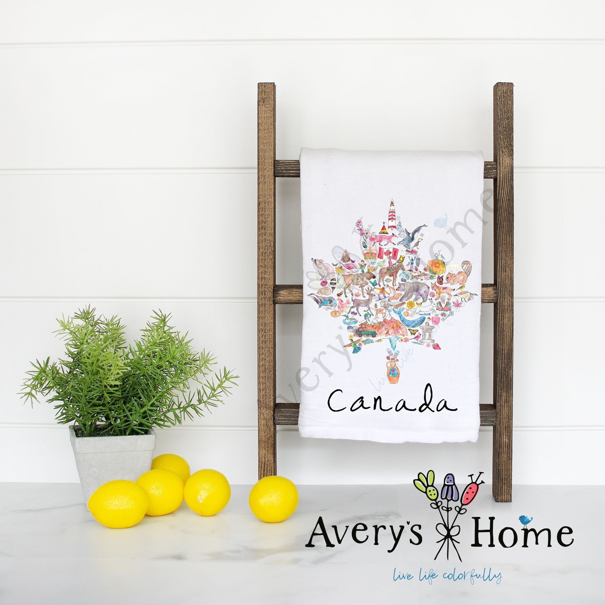 Canada Maple Leaf Icons flour sack dish towel, art by Avery Jackson
