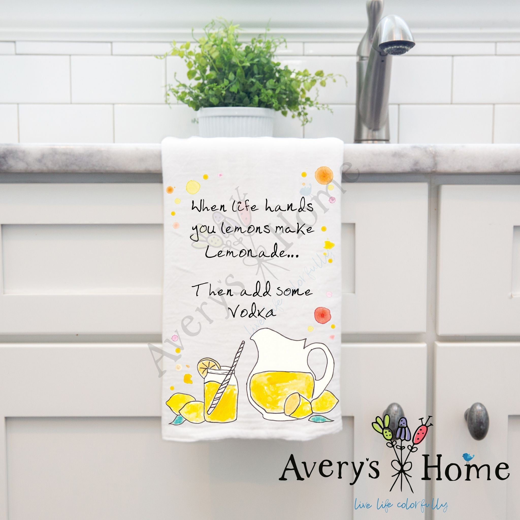 Vodka Lemonade dish towel, 27x27 flour sack cotton