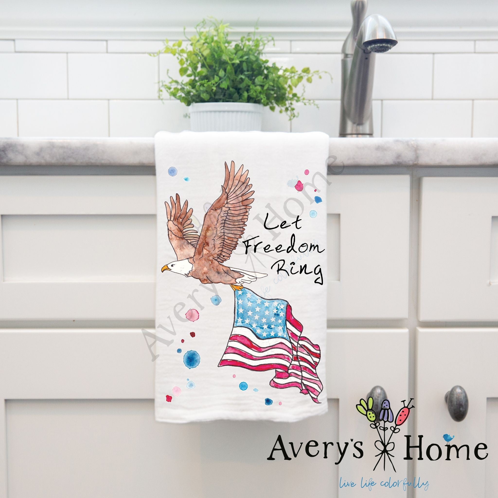 Let Freedom Ring dish towel design detail