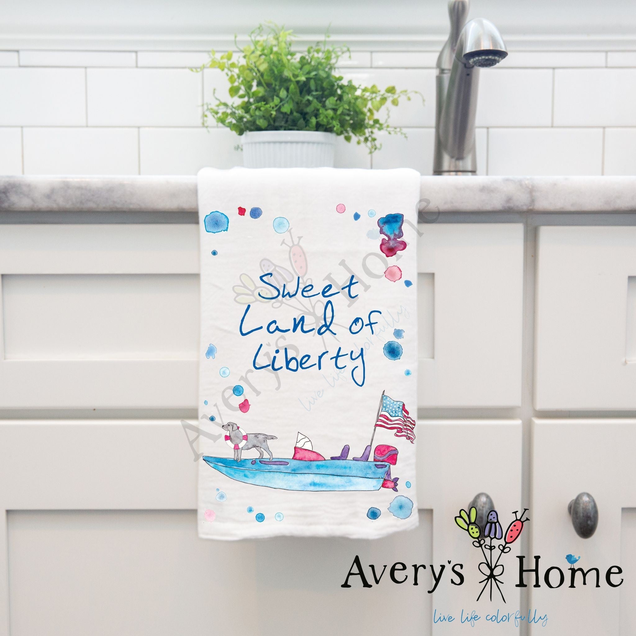 Sweet Land of Liberty dish towel, 27x27 flour sack cotton
