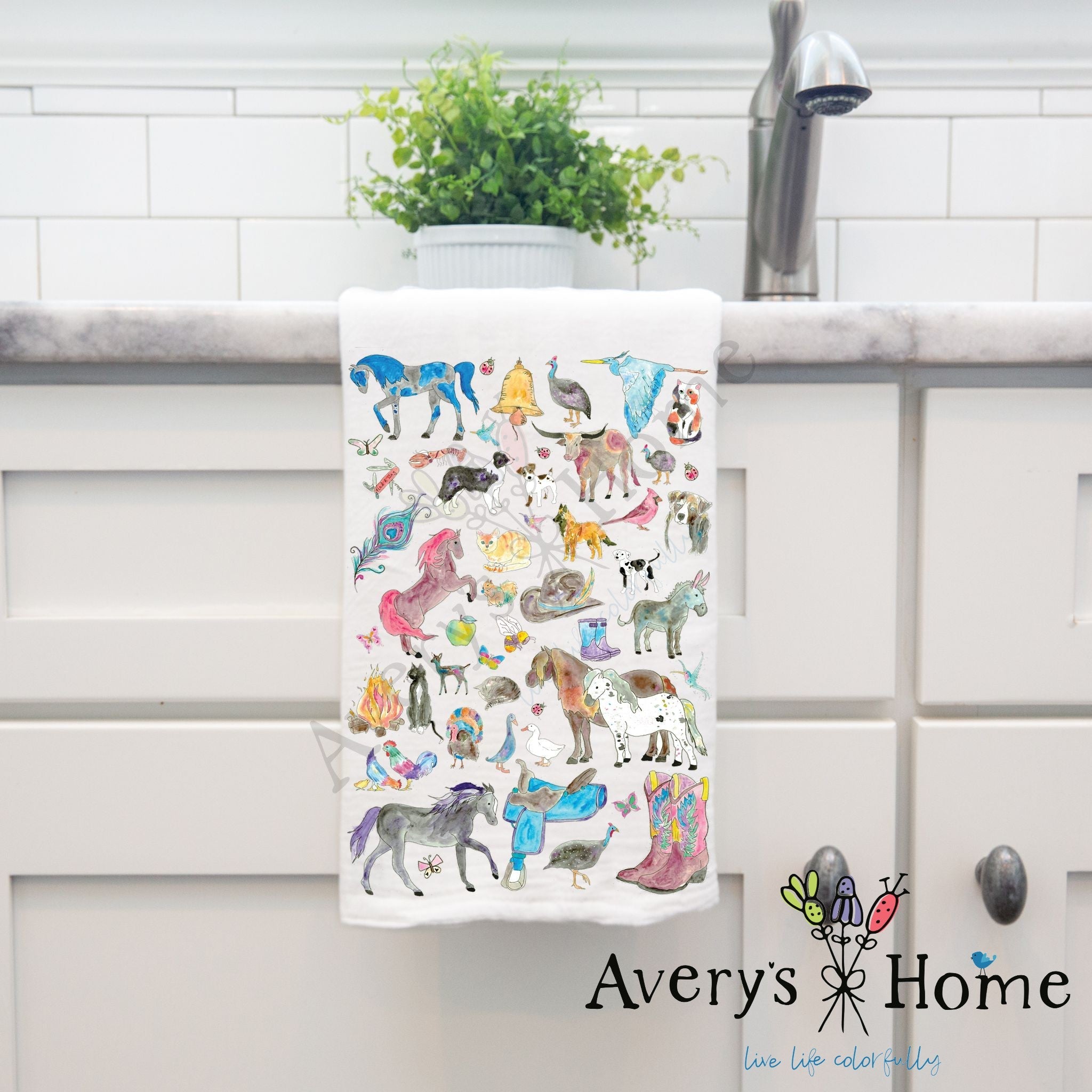 Ranch Life dish towel, 27x27 flour sack cotton