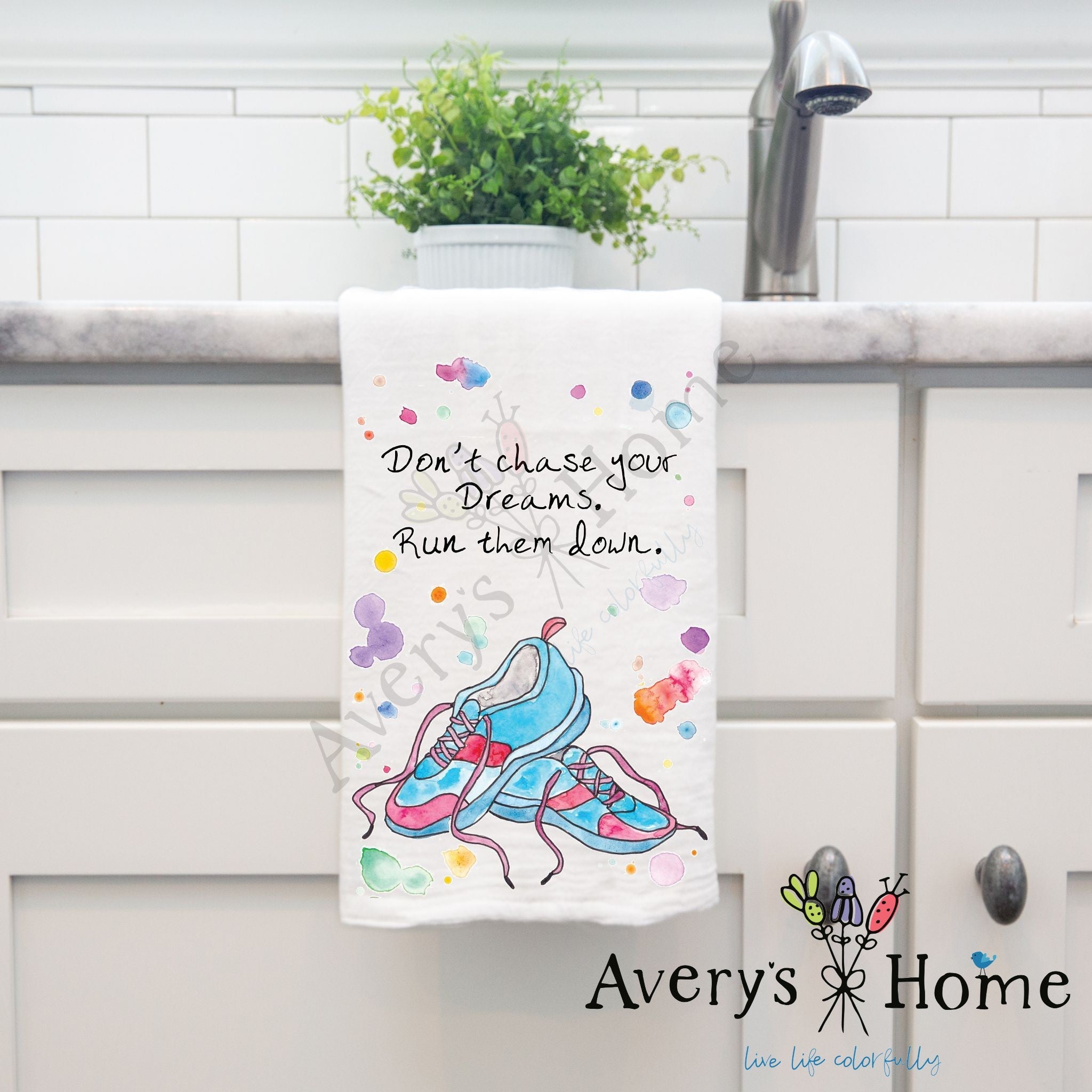 Run Your Dreams Down dish towel, 27x27 flour sack cotton