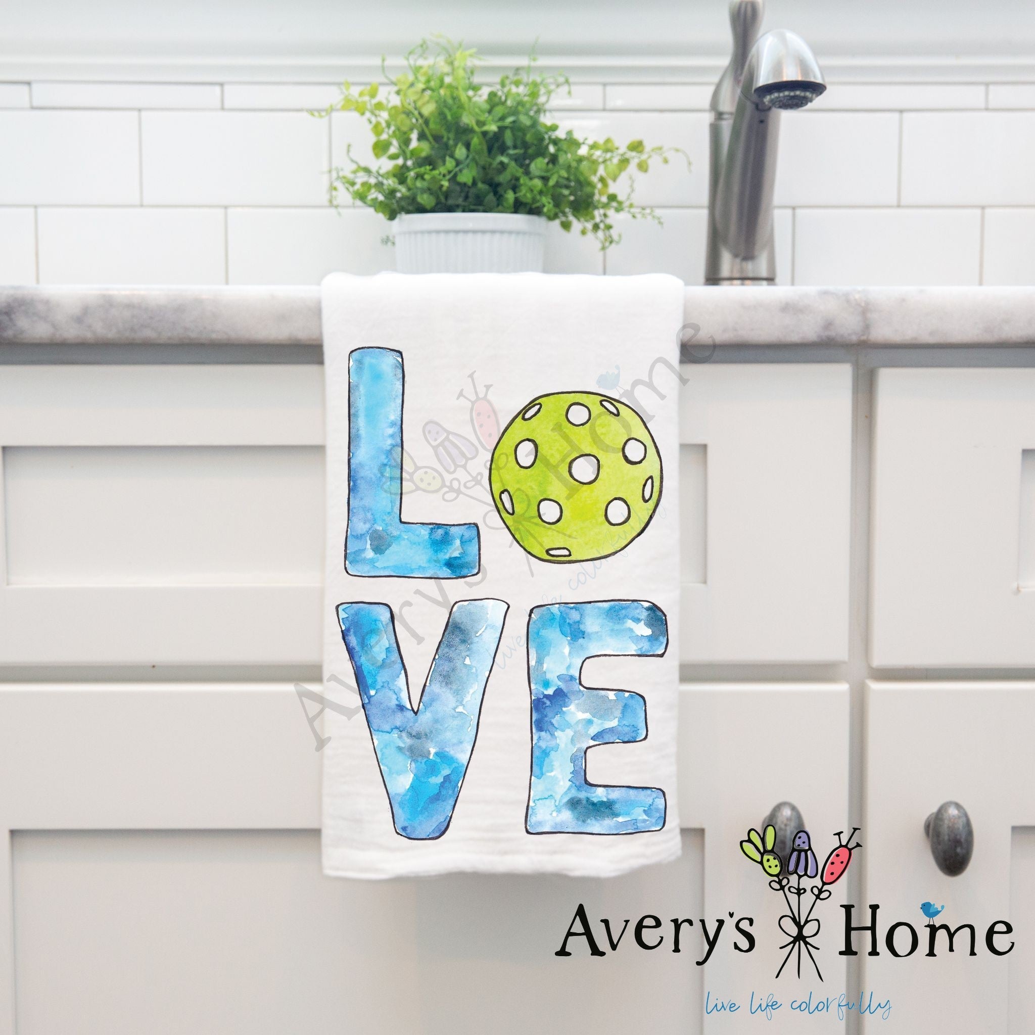 Pickleball LOVE dish towel, 27x27 flour sack cotton