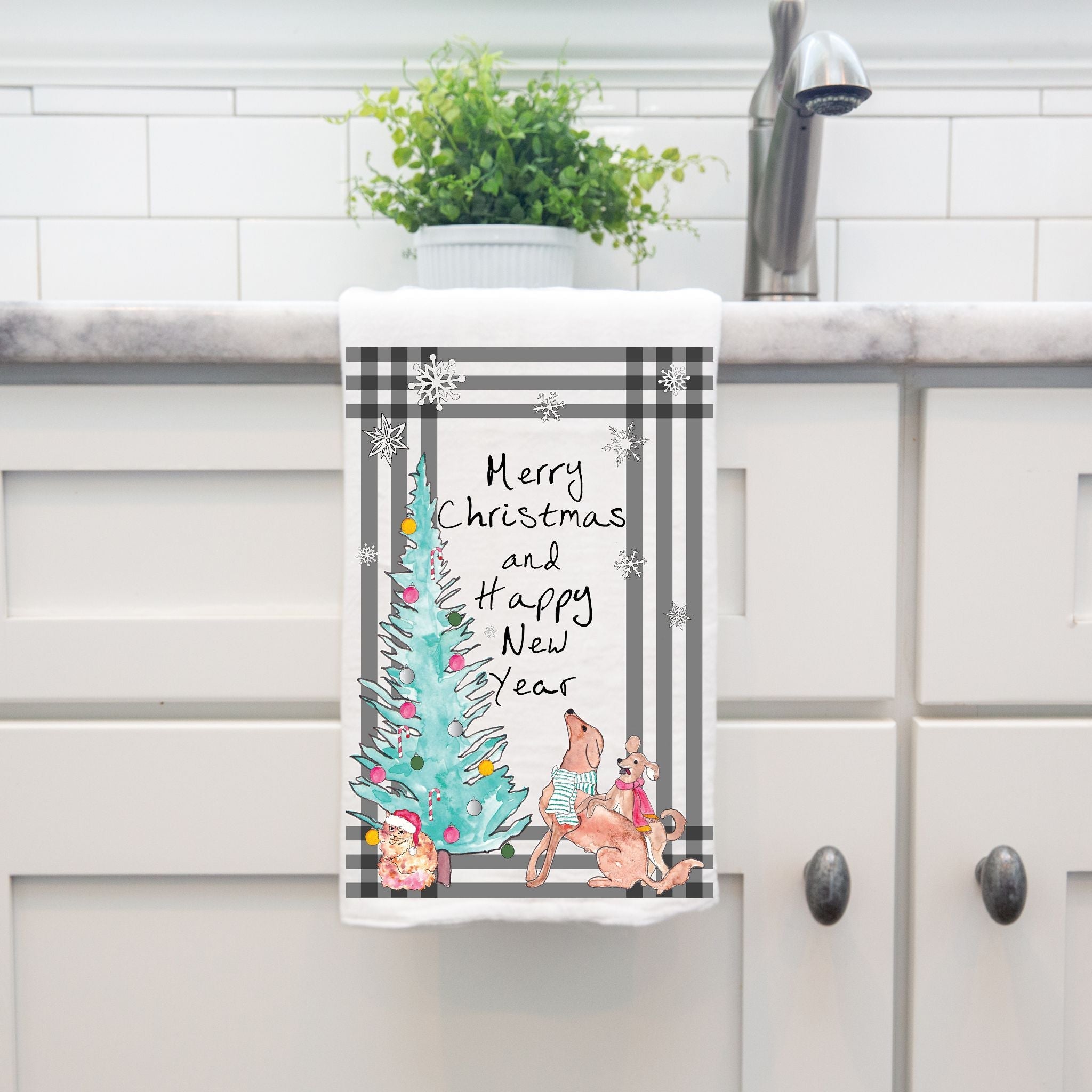 Wishing You a Merry Christmas dish towel, 27x27 flour sack cotton