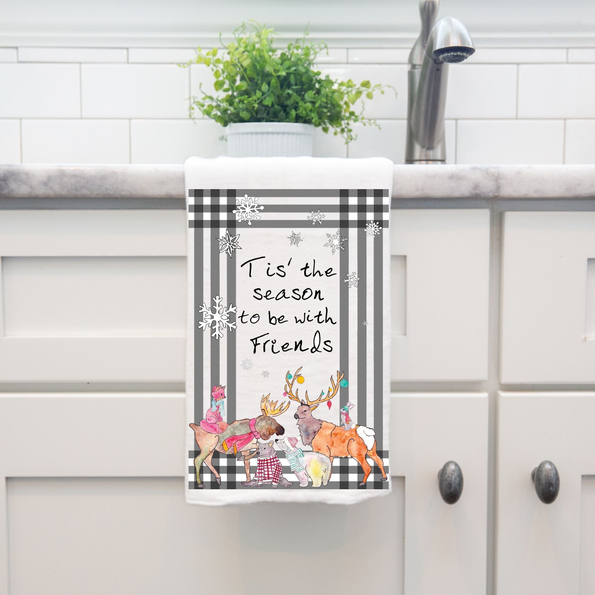 Tis' the Season to Be with Friends dish towel, 27x27 flour sack cotton