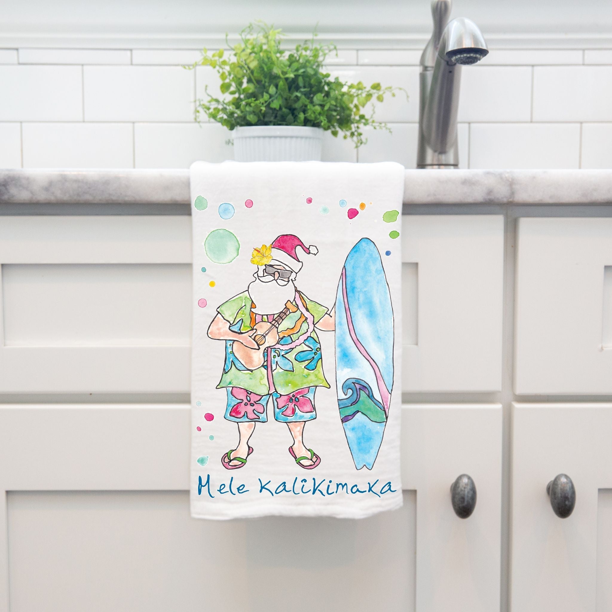 Mele Kalikimaka Christmas dish towel design detail