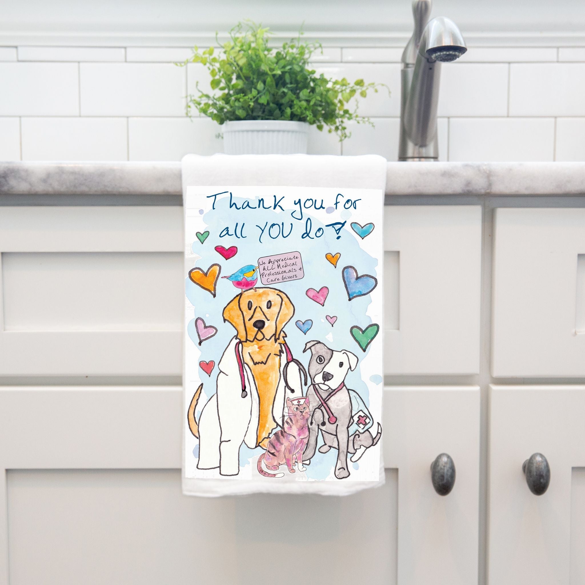 Thank You Medical Personnel dish towel, 27x27 flour sack cotton