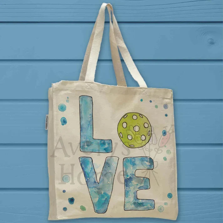 Pickleball LOVE cotton tote bag, art by Avery Jackson
