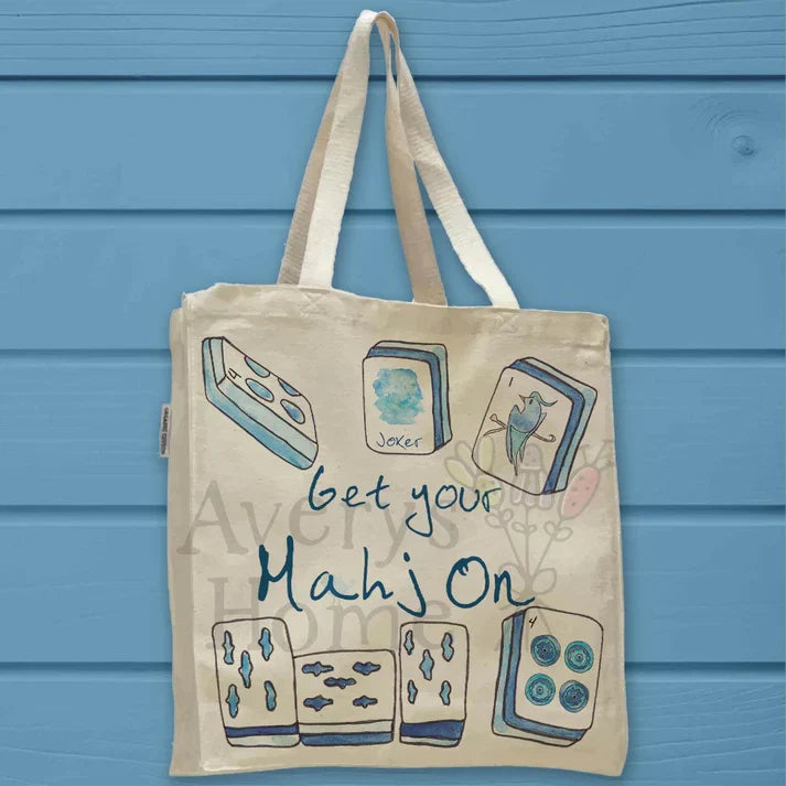 Mahjong Funny cotton tote bag, art by Avery Jackson