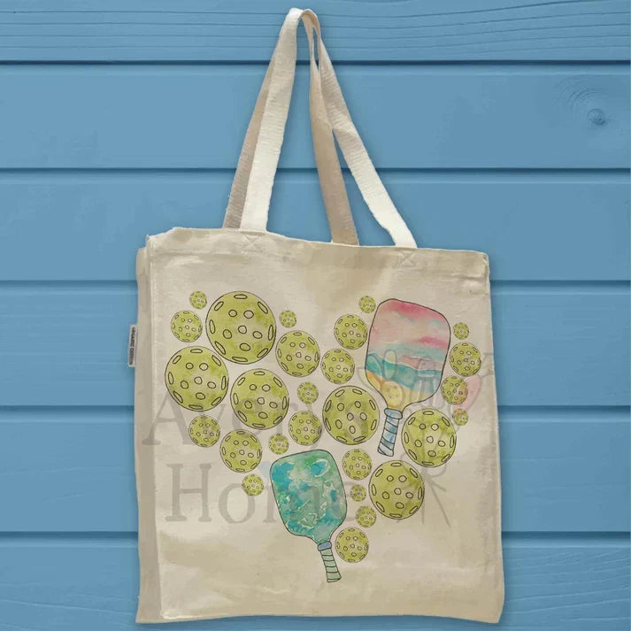 Pickleball Valentine cotton tote bag, art by Avery Jackson