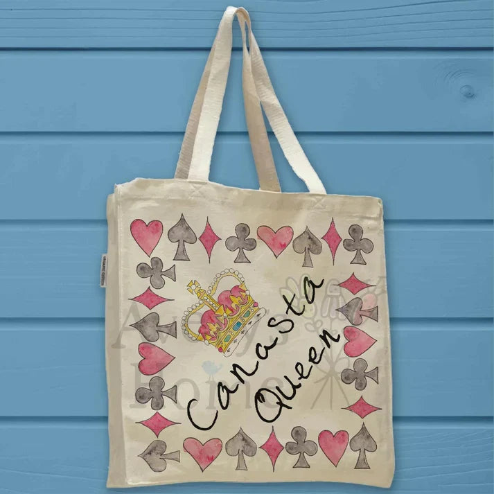 Canasta Queen cotton tote bag, art by Avery Jackson