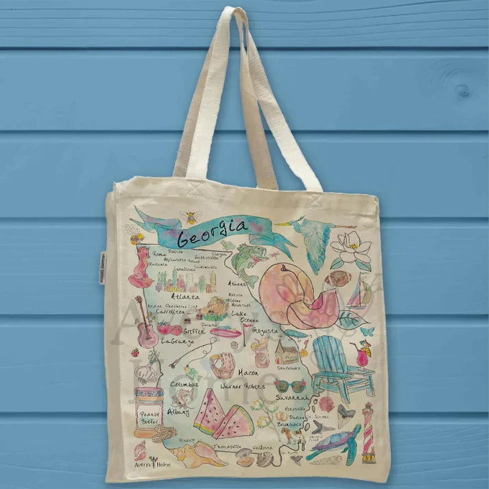 Georgia State Map cotton tote bag, art by Avery Jackson