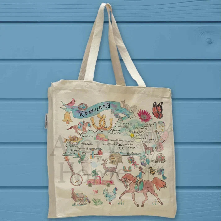 Kentucky State Map cotton tote bag, art by Avery Jackson