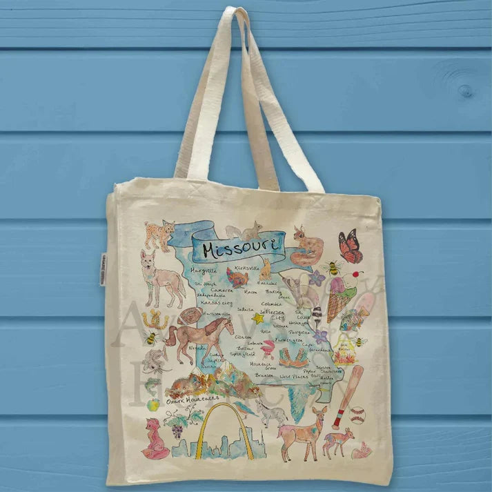 Missouri State Map cotton tote bag, art by Avery Jackson