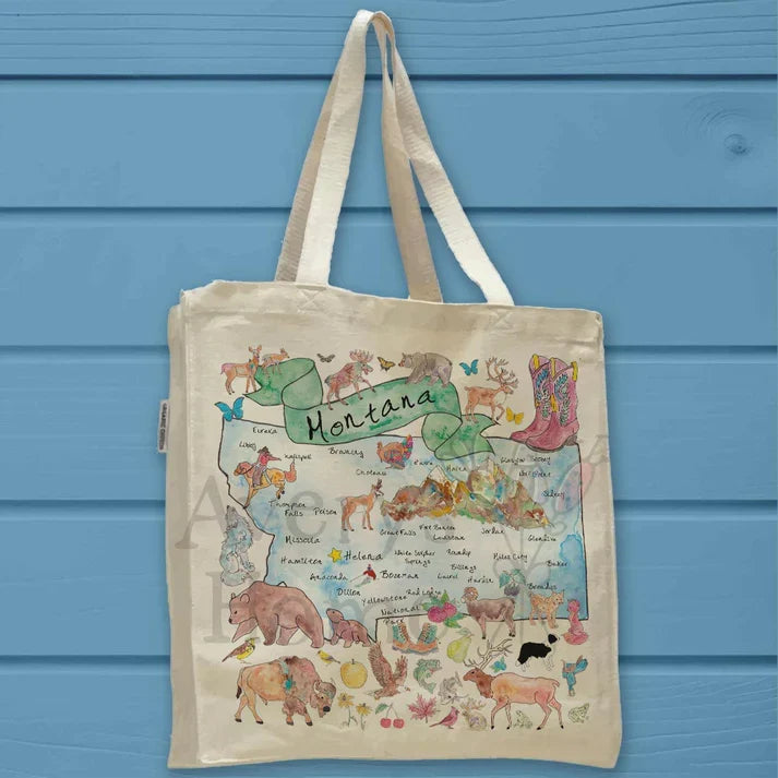 Montana State Map cotton tote bag, art by Avery Jackson