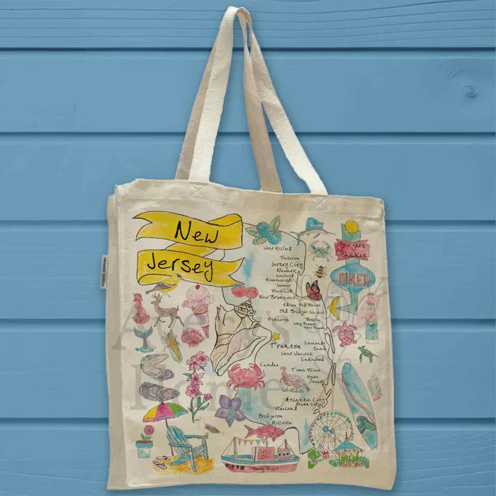 New Jersey State Map cotton tote bag, art by Avery Jackson