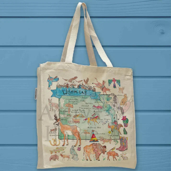 Wyoming State Map cotton tote bag, art by Avery Jackson