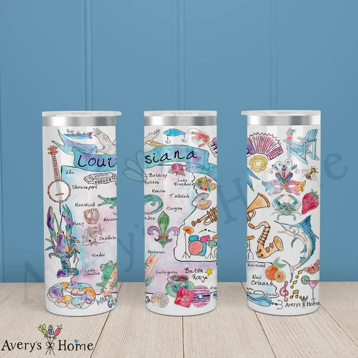 Louisianna State Map 20 oz Skinny Tumbler