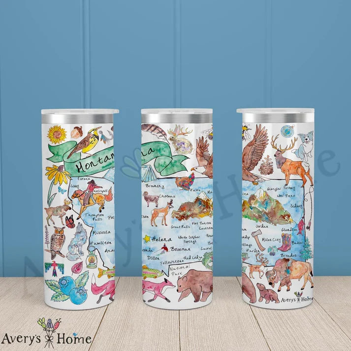 Montana State Map 20 oz Skinny Tumbler