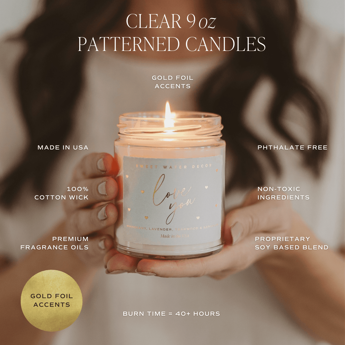 With Love Soy Patterned Candle - Clear Jar - 9 oz